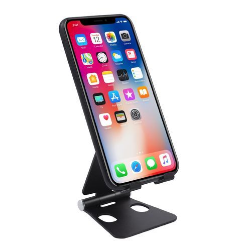 Adjustable Phone and Tablet Holder Aluminum Alloy Double Folding Stand, Black