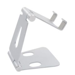 Adjustable Phone and Tablet Holder Aluminum Alloy Double Folding Stand, Silver