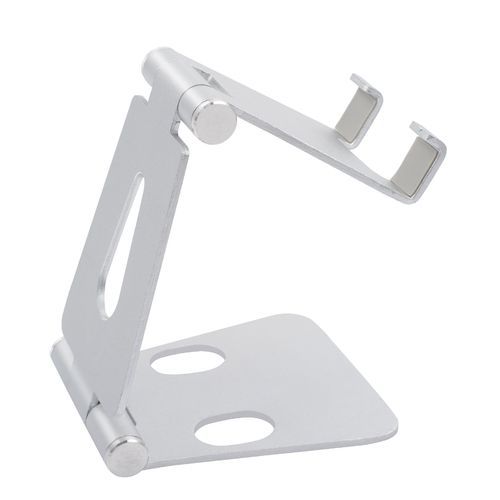 Adjustable Phone and Tablet Holder Aluminum Alloy Double Folding Stand, Silver