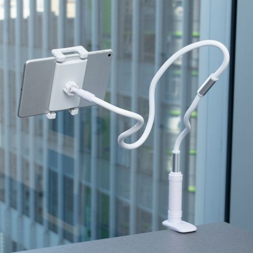 Flexible Gooseneck Arm Clip Phone and Tablet Holder, 51 inches, White