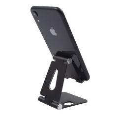 Adjustable Phone and Tablet Holder Aluminum Alloy Double Folding Stand, Black