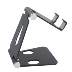 Adjustable Phone and Tablet Holder Aluminum Alloy Double Folding Stand, Black