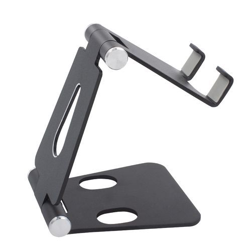 Adjustable Phone and Tablet Holder Aluminum Alloy Double Folding Stand, Black