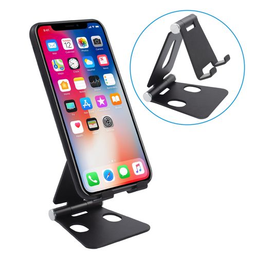 Adjustable Phone and Tablet Holder Aluminum Alloy Double Folding Stand, Black