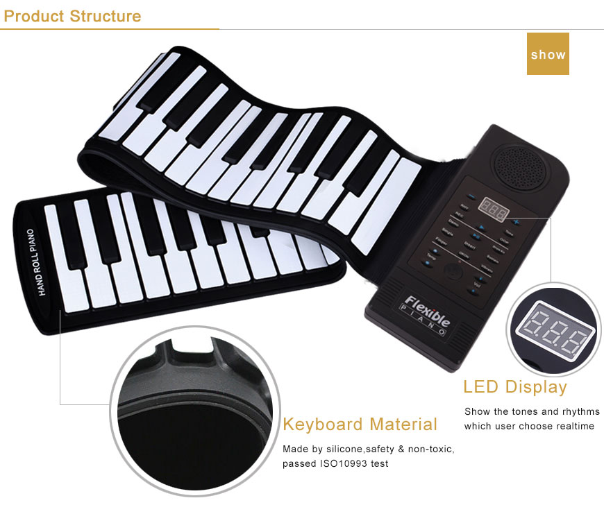 61 keys roll up piano PN61S with built-in speaker for children