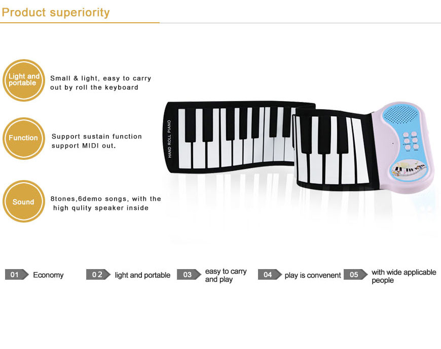 Hot selling 49 standard keys roll up piano for children