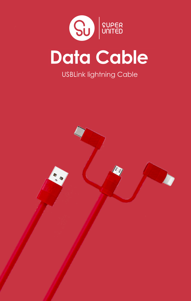 Unique design 3 IN1 data cable charge cable for Lightning, USB-C and micro USB devices