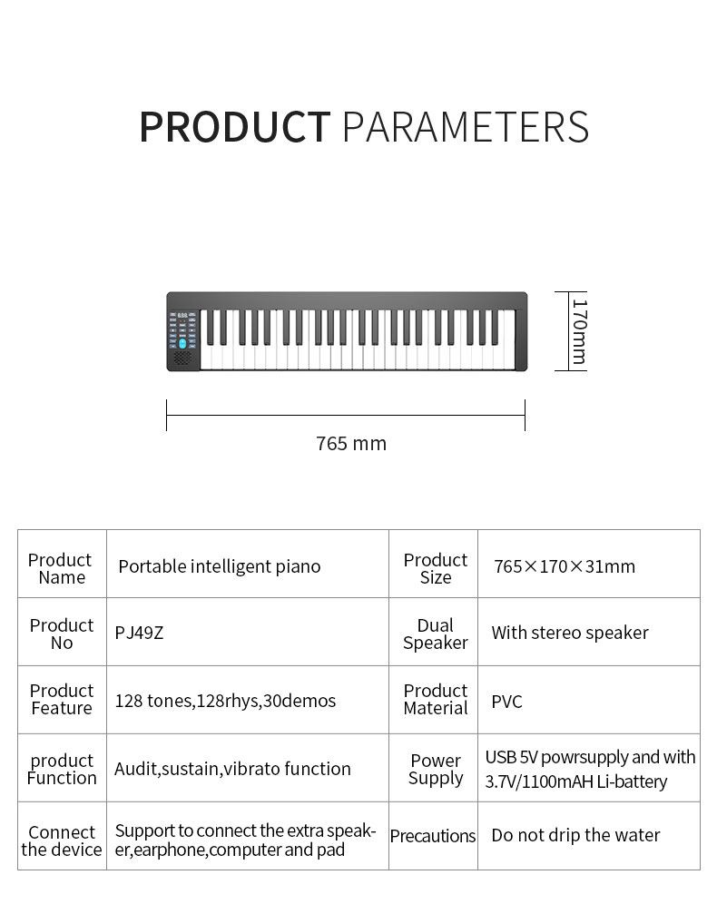 49 Keys electronic piano for newer portable piano with one speaker and battery