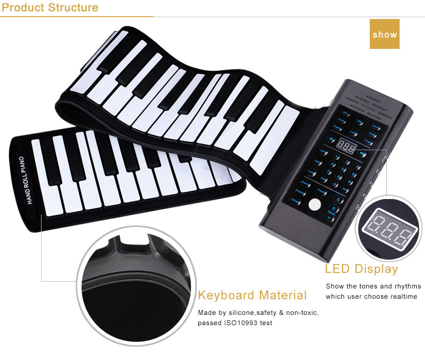 Roll up piano portable 61 key soft elastic electronic music keyboard piano built-in loudspeaker for beginners gift