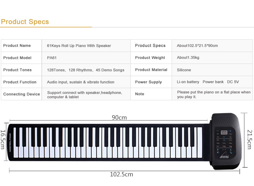 Musical instruments 61 keys digital roll up piano with midi out function