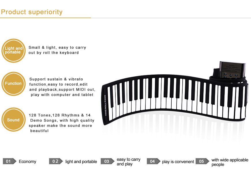 Roll up piano portable 61 key soft elastic electronic music keyboard piano built-in loudspeaker for beginners gift