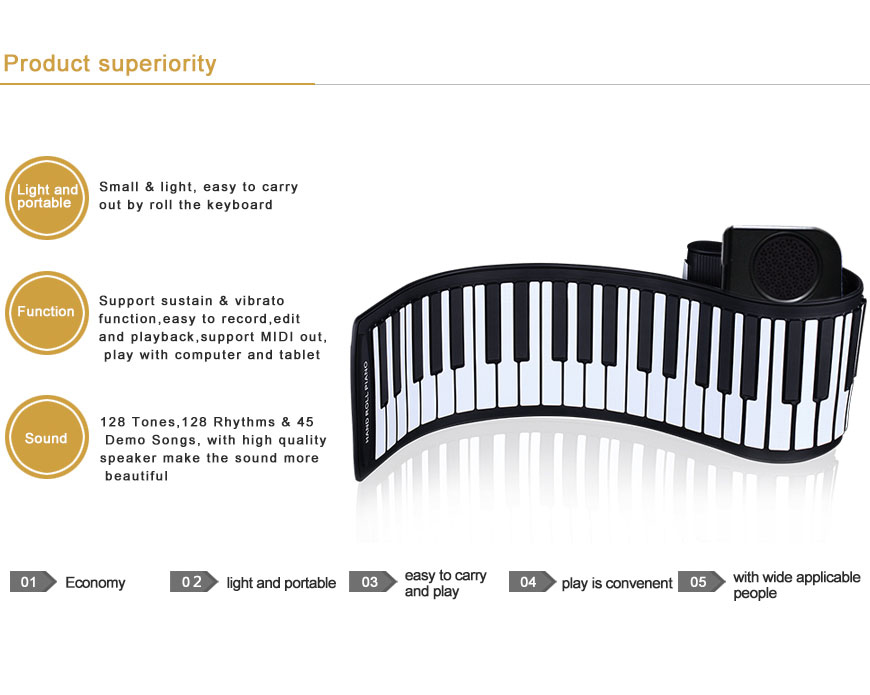 61 keys roll up piano PN61S with built-in speaker for children