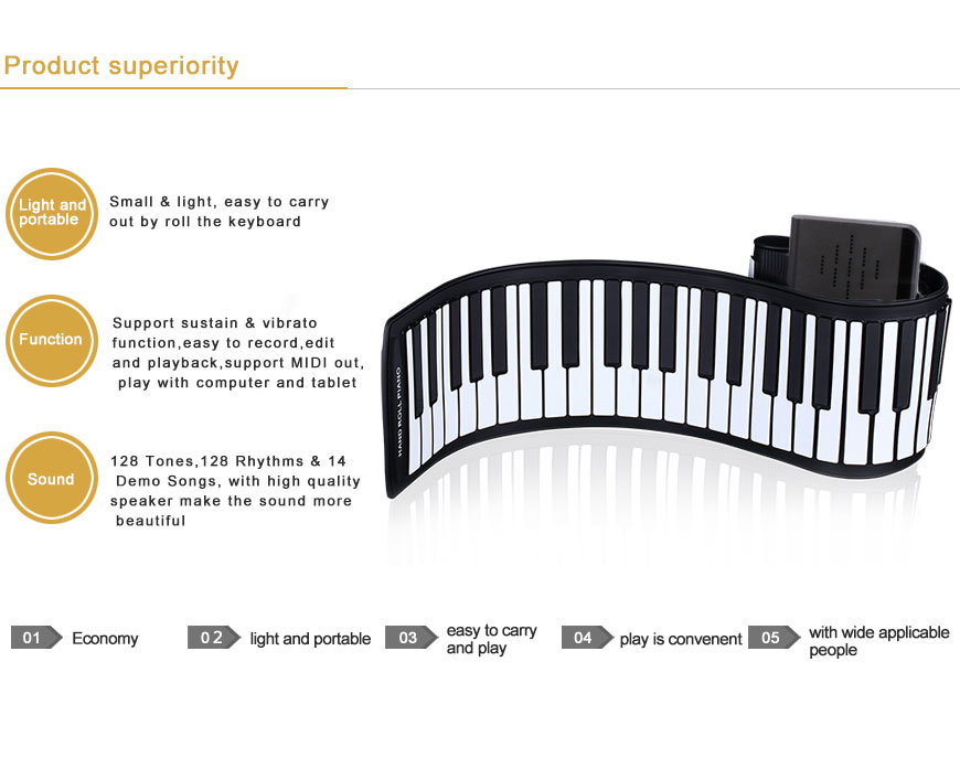 musical gift portable keyboard roll up keyboard with recording function