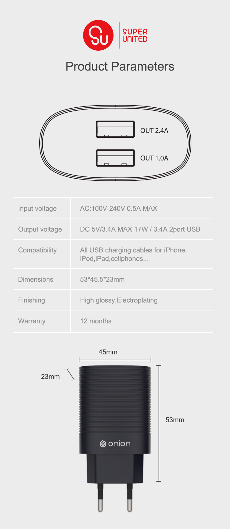 3.4A Dual quick travel charger EU