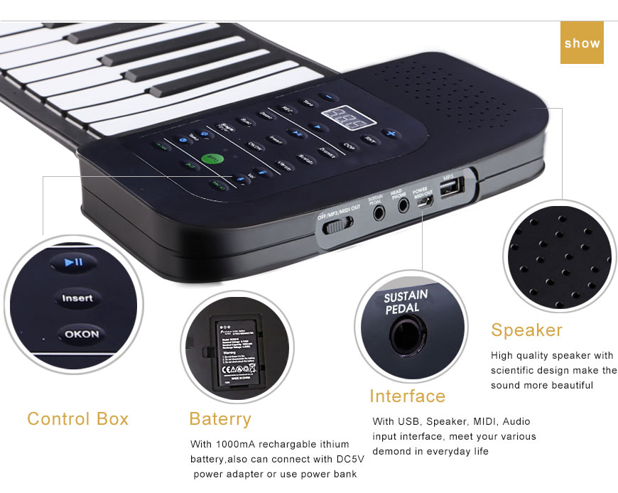 88 Keys Digital keyboard piano soft silicone keyboard Roll Up Piano