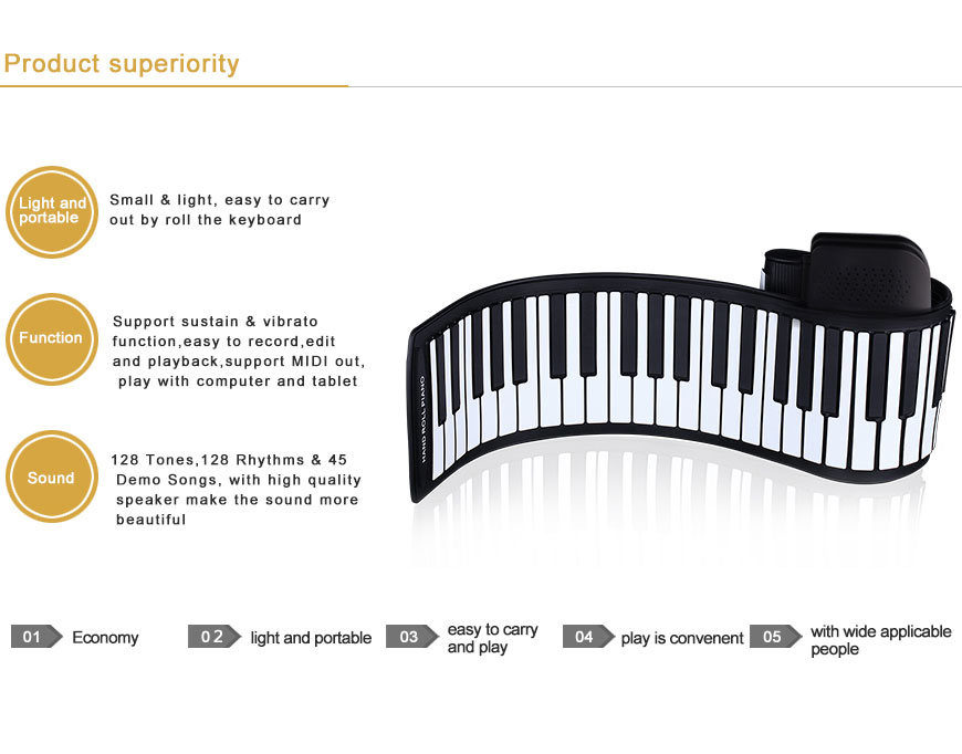 Musical instruments 61 keys digital roll up piano with midi out function