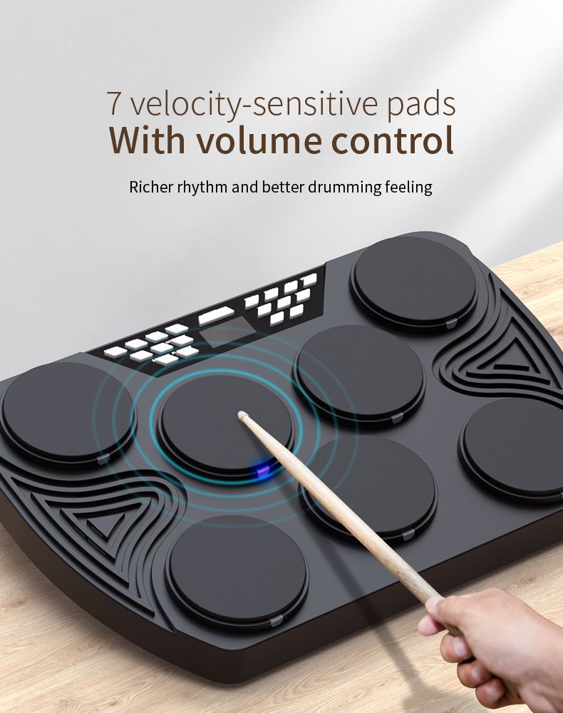 Newest miniature professional drum power by Ac adapter Or battery portable electronic drum set velocity-sensitive drum kit