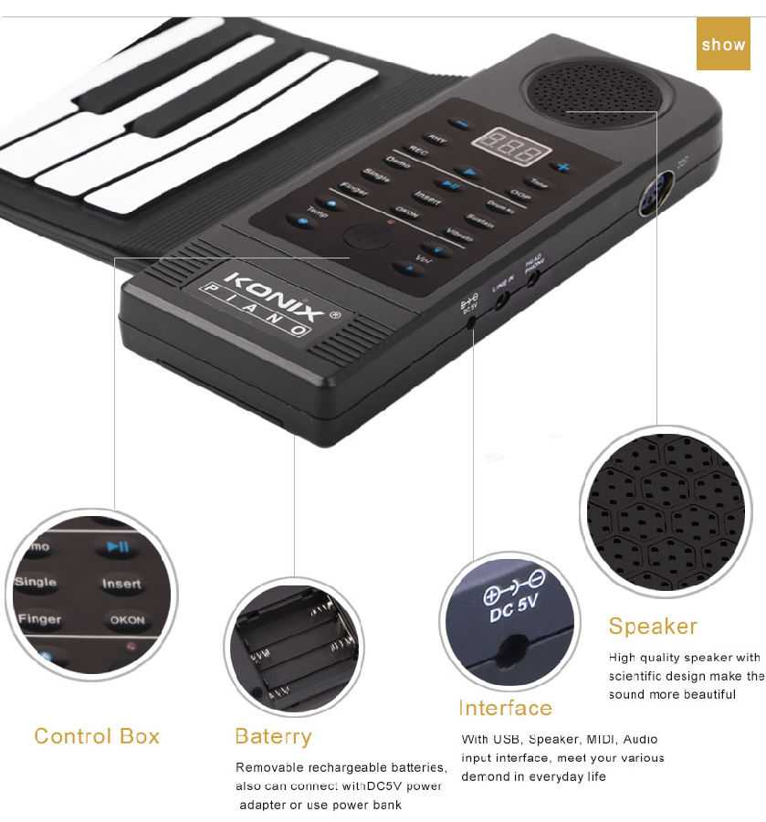 61 keys roll up piano PN61S with built-in speaker for children