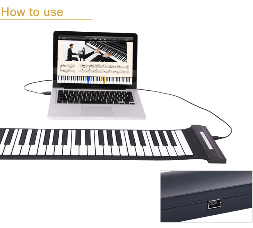 DIY MIDI Maker Series of Driver-Free 49 Keys MIDI Flexible Silicon Roll up Piano for Children & Professional Players