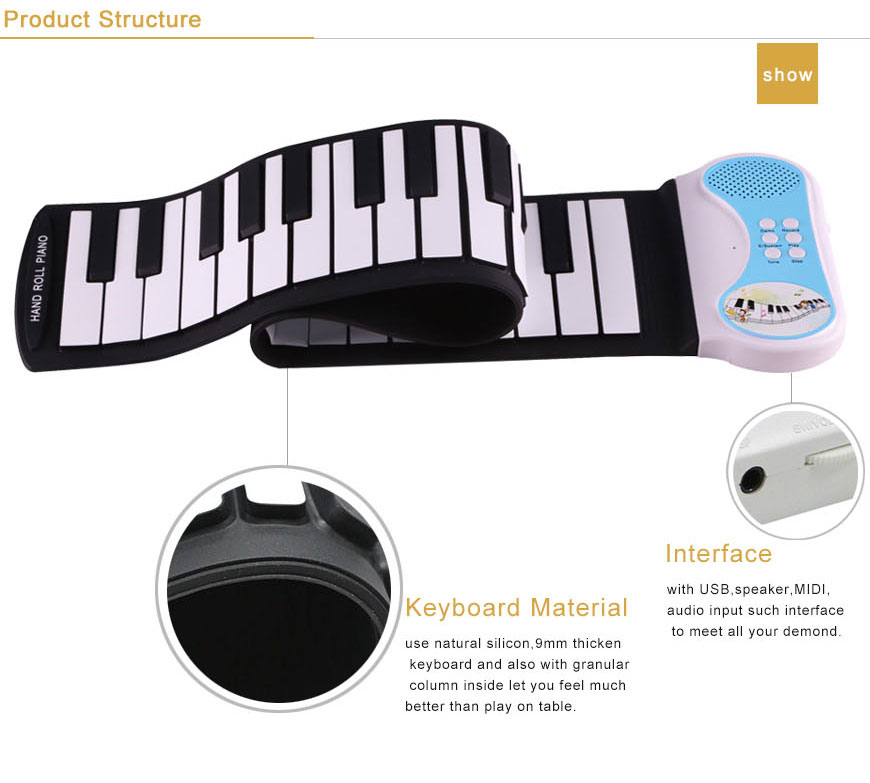 Hot selling 49 standard keys roll up piano for children