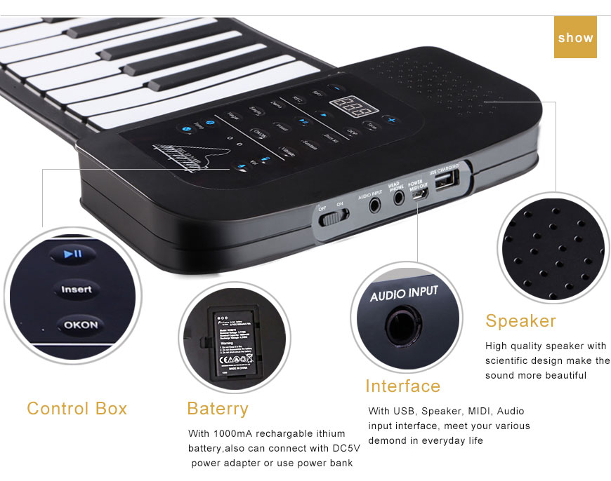 Musical instruments 61 keys digital roll up piano with midi out function