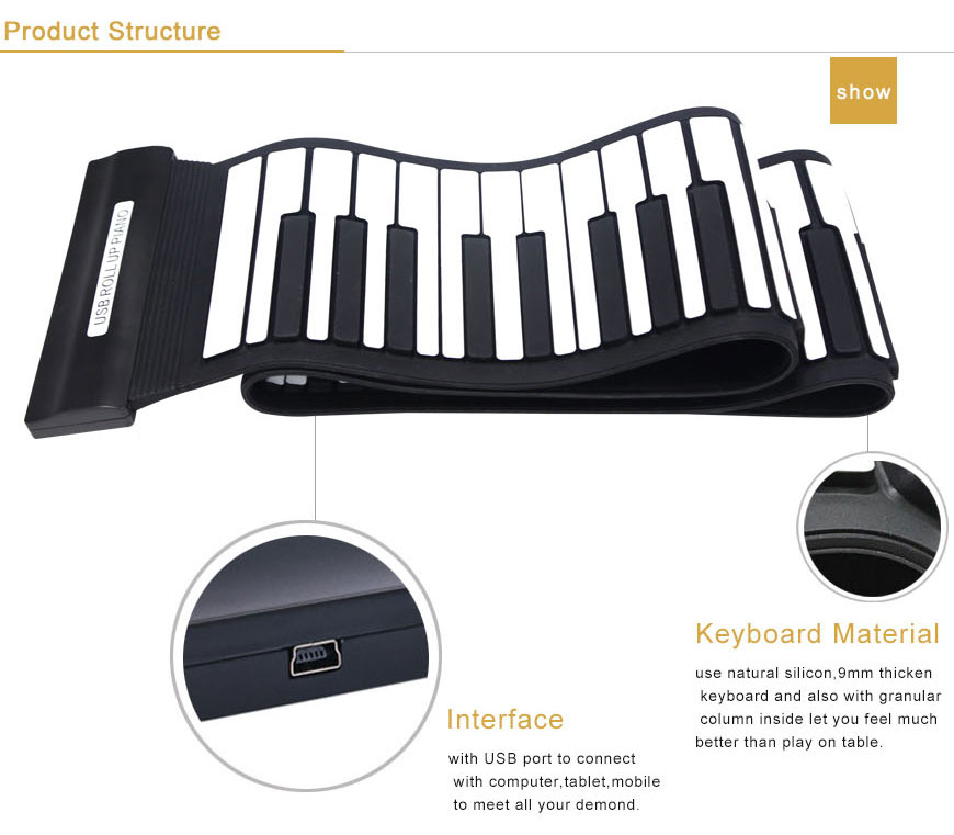 88Key USB Midi Flexible Keyboard Roll Up Piano with MIDI Editing Software