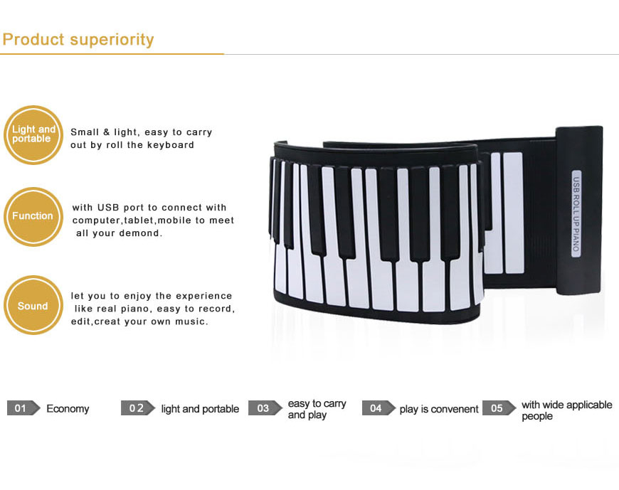 88Key USB Midi Flexible Keyboard Roll Up Piano with MIDI Editing Software