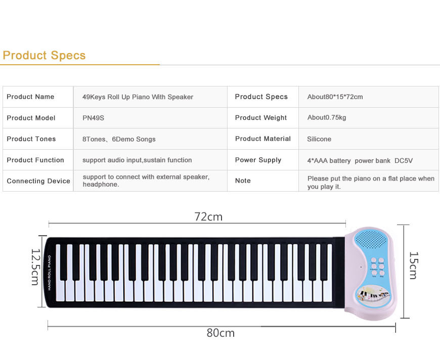 Hot selling 49 standard keys roll up piano for children