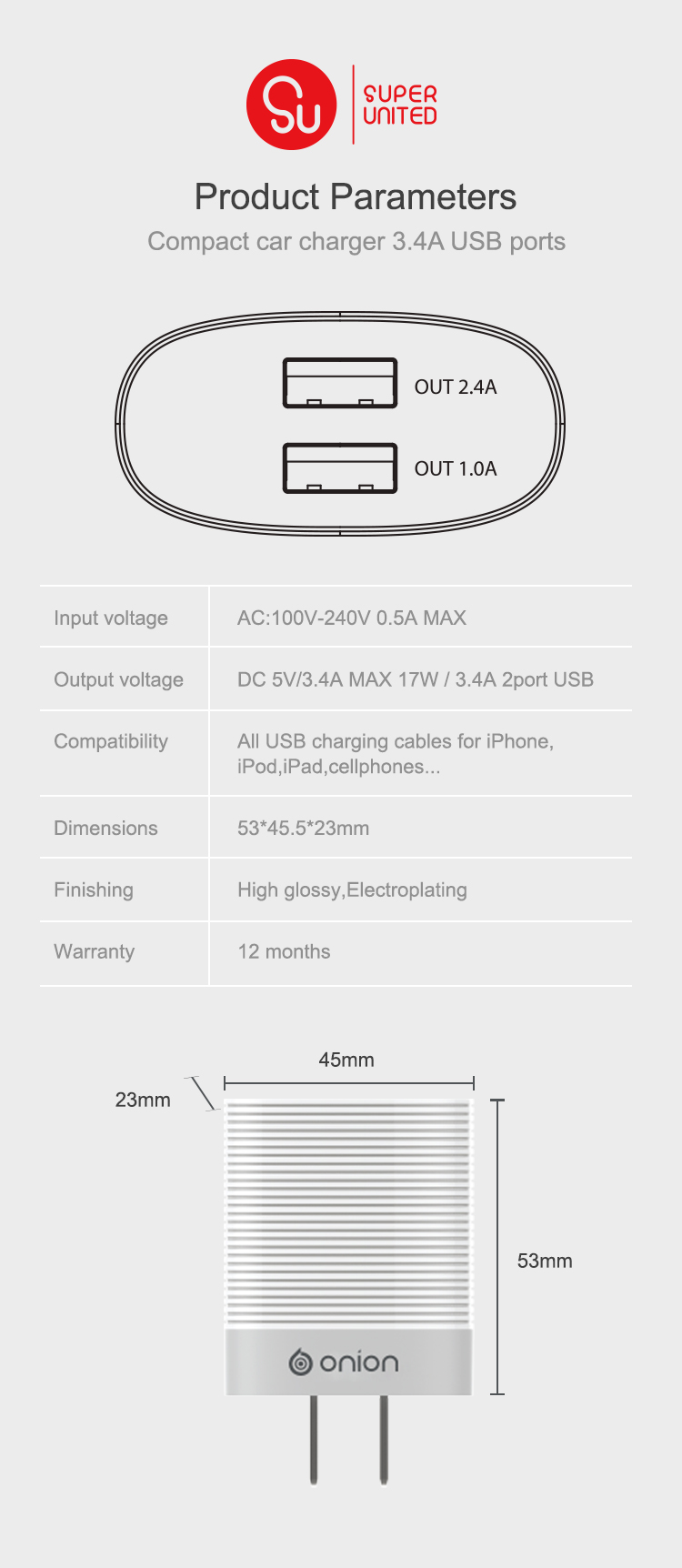 3.4A Dual quick travel charger US