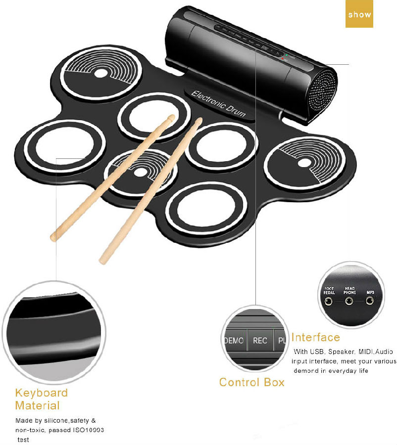 silicone roll up drum kit USB MIDI Roll up Drum Kit