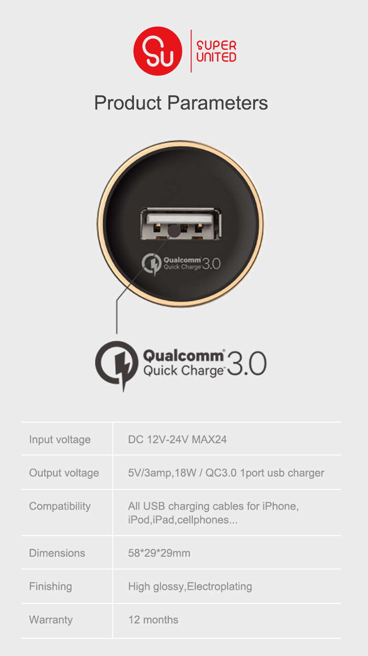 3.4A QC3.0 USB CAR CHARGER with 1 port