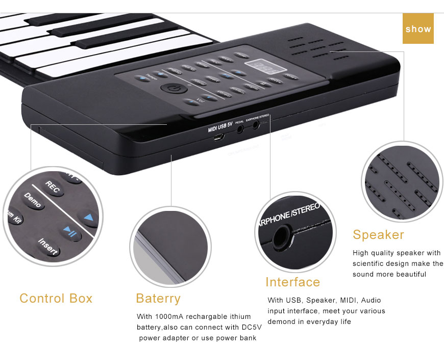 musical gift portable keyboard roll up keyboard with recording function