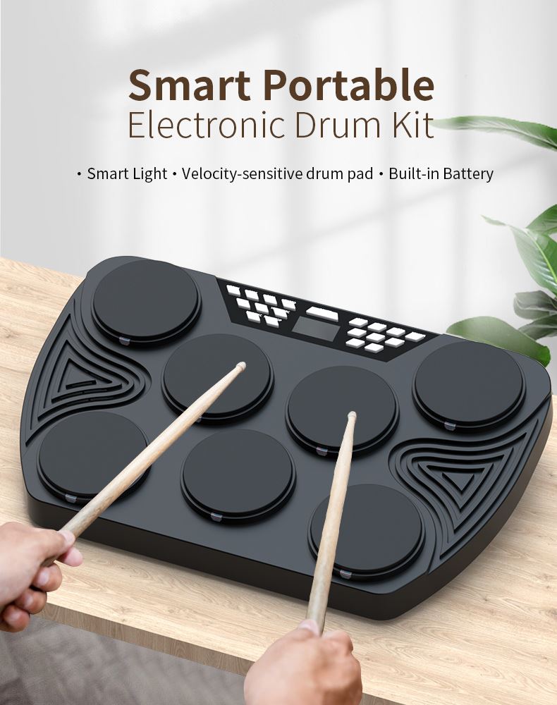 Newest miniature professional drum power by Ac adapter Or battery portable electronic drum set velocity-sensitive drum kit