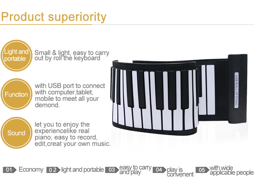 DIY MIDI Maker Series of Driver-Free 49 Keys MIDI Flexible Silicon Roll up Piano for Children & Professional Players