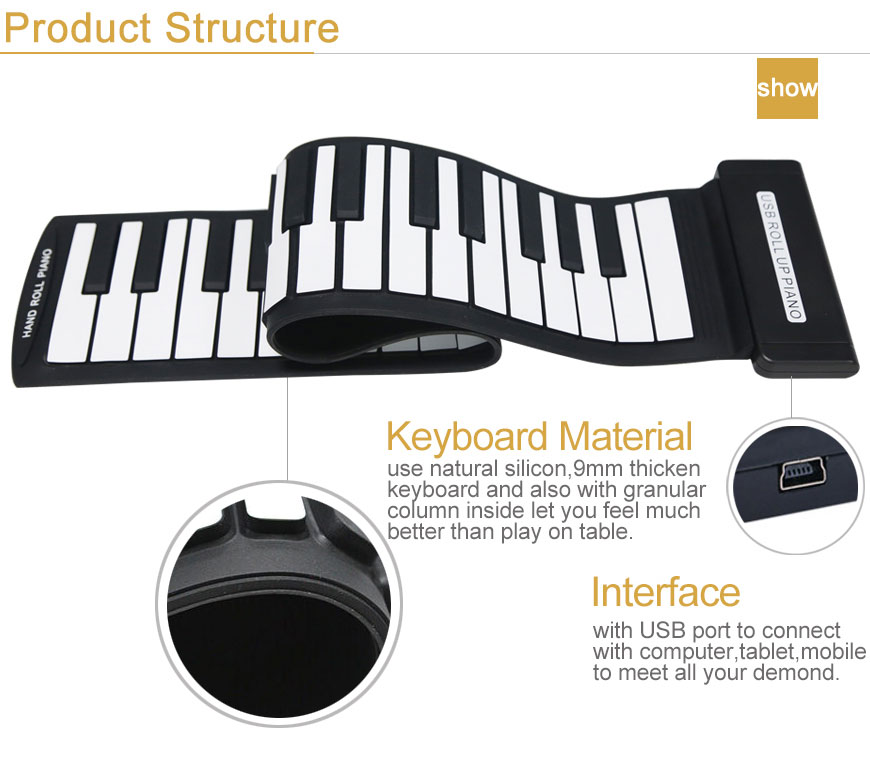 DIY MIDI Maker Series of Driver-Free 49 Keys MIDI Flexible Silicon Roll up Piano for Children & Professional Players