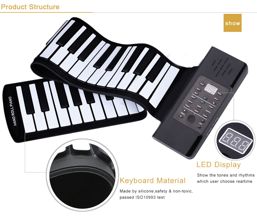 musical gift portable keyboard roll up keyboard with recording function