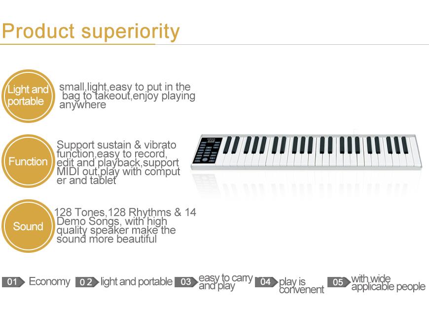 49 Keys electronic piano for newer portable piano with one speaker and battery