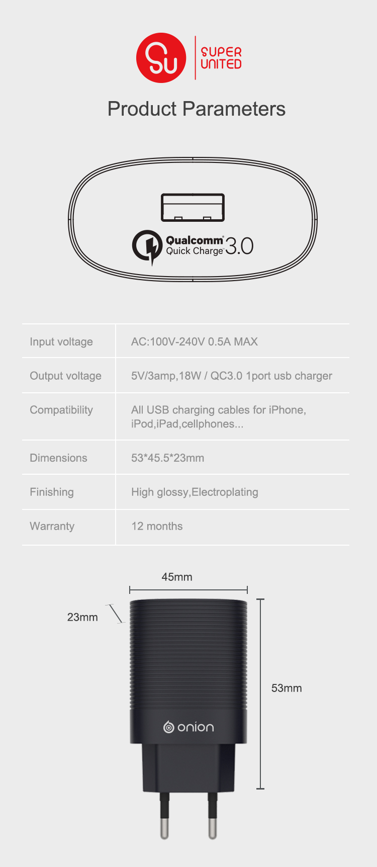 QC3.0 18W EU QUICK TRAVEL CHARGER