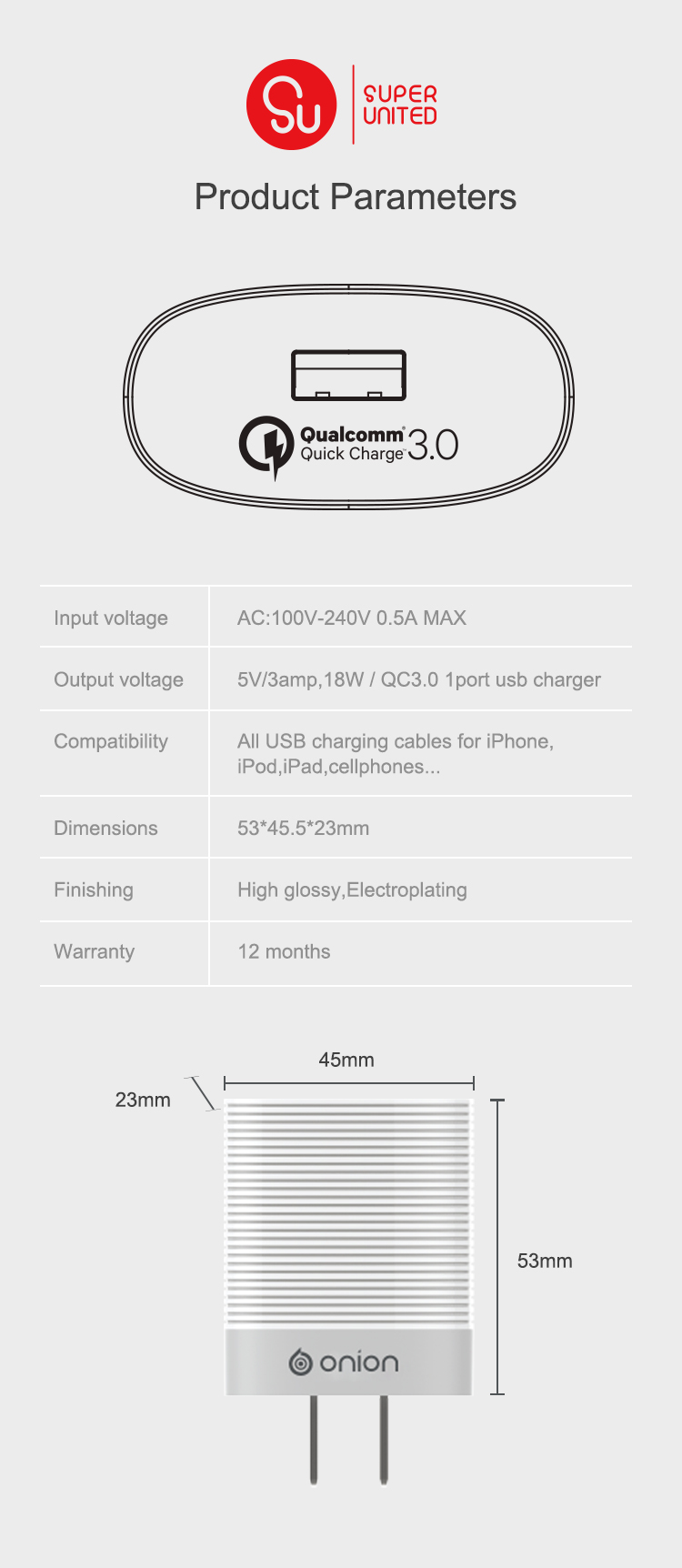 QC3.0 18W US QUICK TRAVEL CHARGER