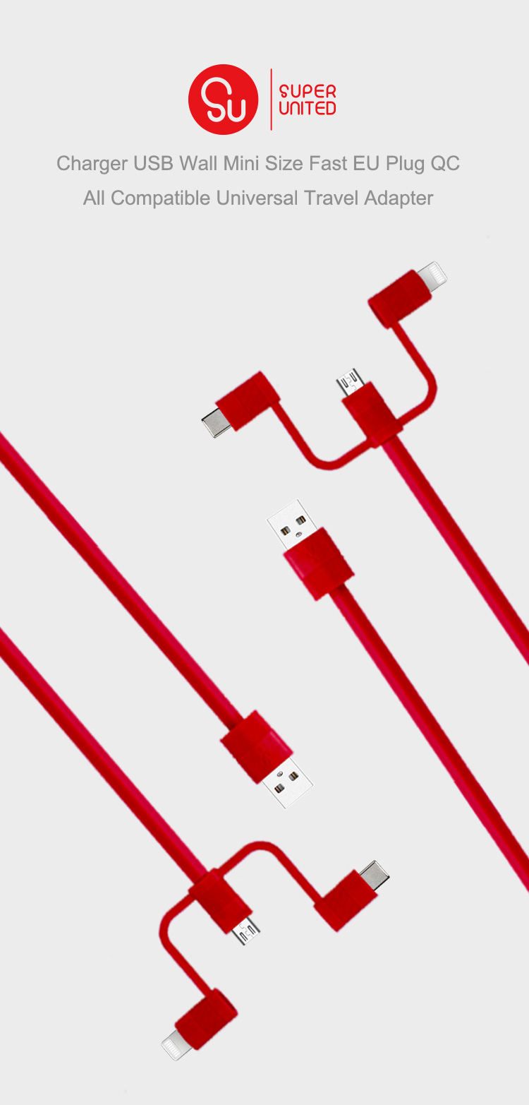 Unique design 3 IN1 data cable charge cable for Lightning, USB-C and micro USB devices