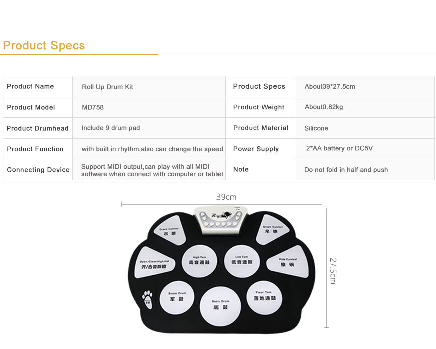 Electronic Drum Set Roll up Drum Pad Silicon Percussion Pad Drum with Drumstick High Quality Percussion Instruments
