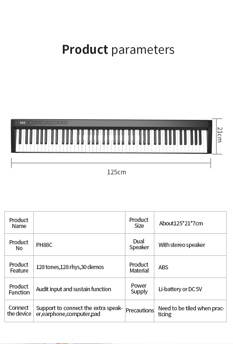 Professional electronic keyboard digital piano with double speakers portable piano for students music education