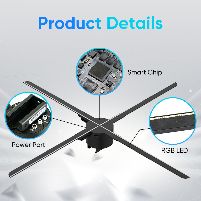 78CM 4 Blades 3D Hologram Pictures Video Technology Projector Advertising Display Technology holographic LED Fan billboard