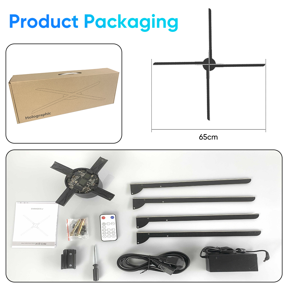 65CM 4 Blades 3D Hologram Pictures Video Technology Projector Advertising Display Technology holographic LED Fan billboard
