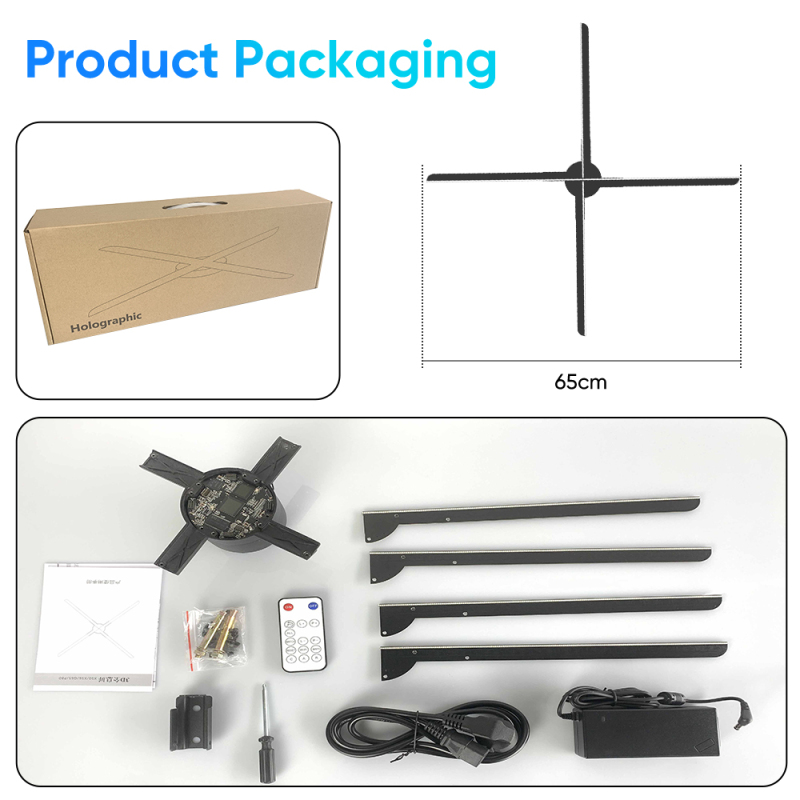65CM 4 Blades 3D Hologram Pictures Video Technology Projector Advertising Display Technology holographic LED Fan billboard