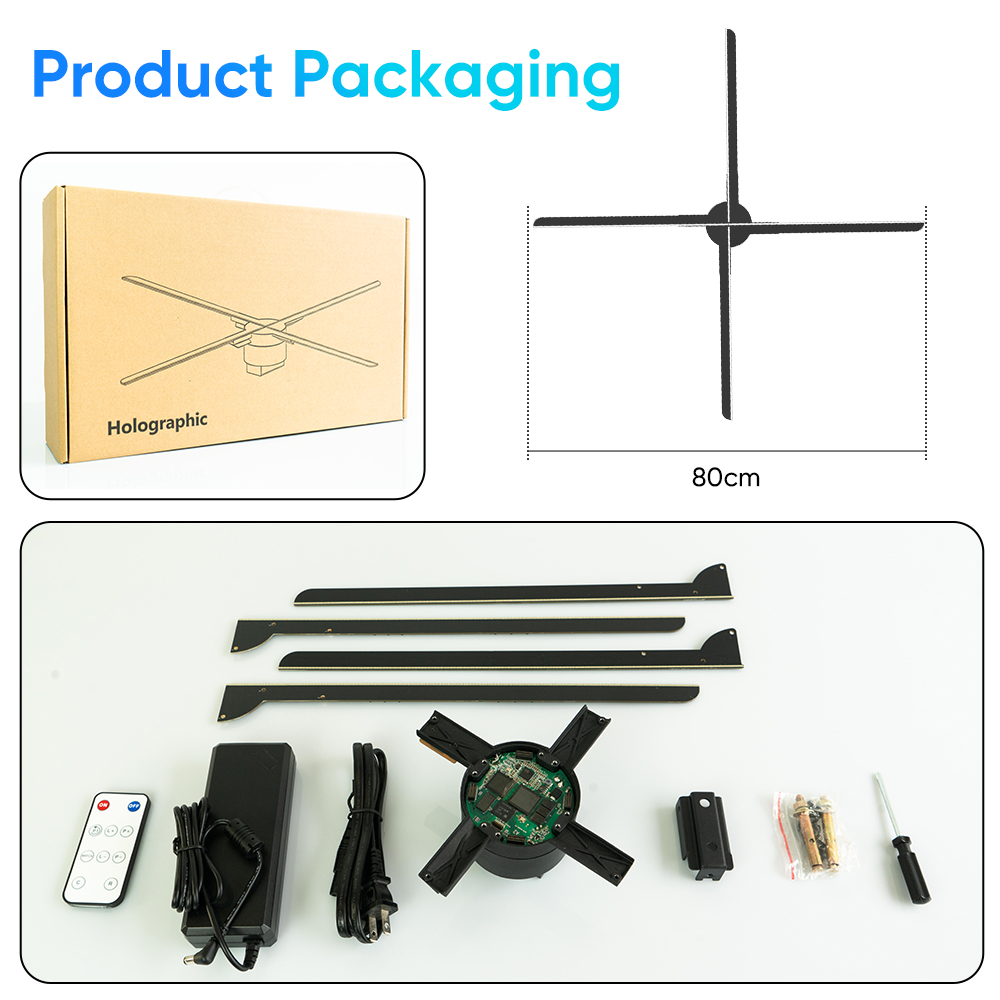78CM 4 Blades 3D Hologram Pictures Video Technology Projector Advertising Display Technology holographic LED Fan billboard