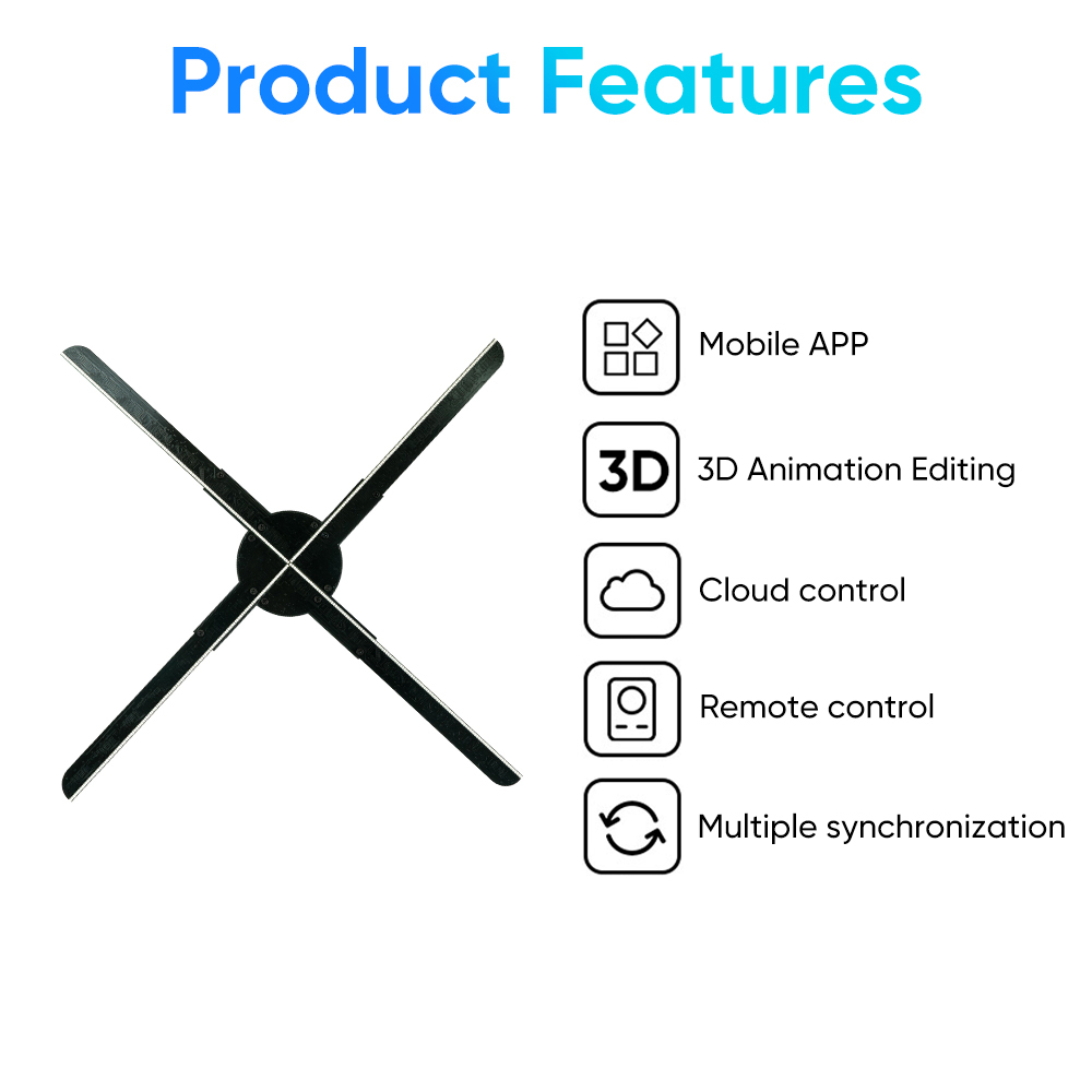 50CM 4 Blades 3D Hologram Pictures Video Technology Projector Advertising Display Technology holographic LED Fan billboard