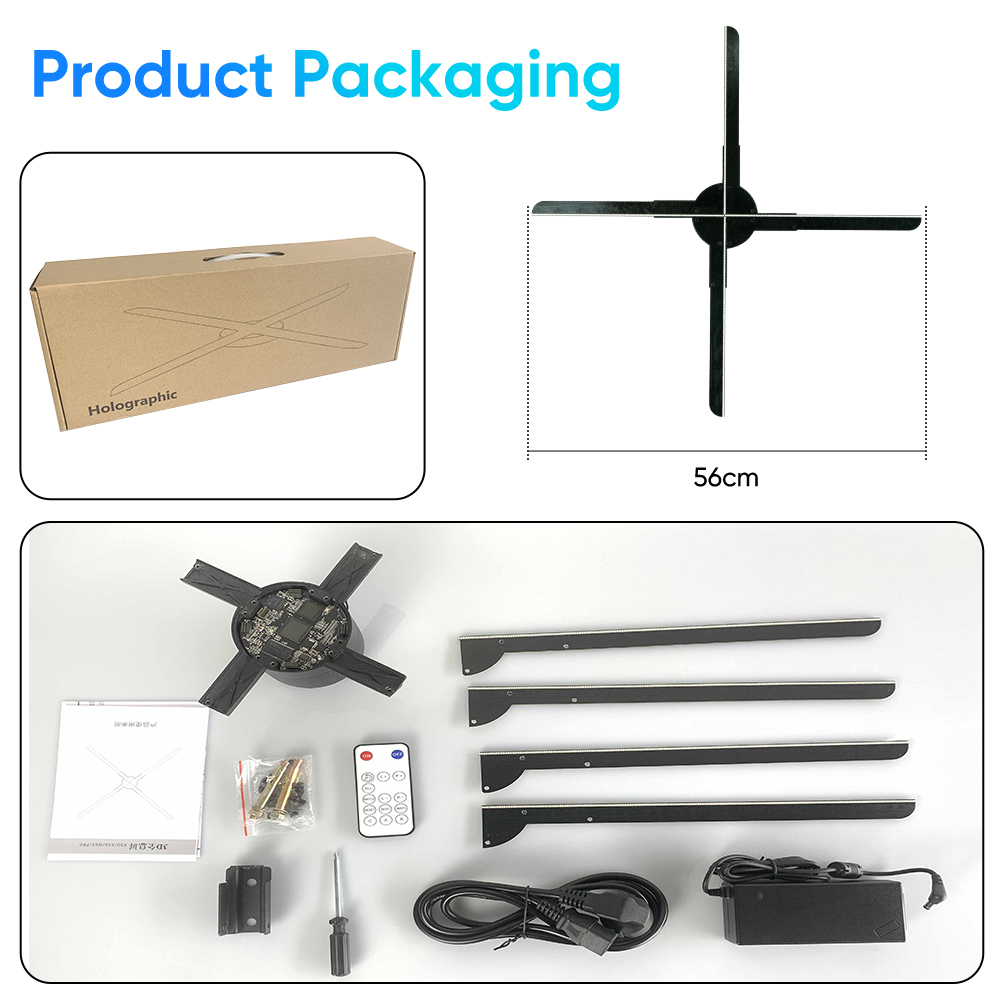 56CM 4 Blades 3D Hologram Pictures Video Technology Projector Advertising Display Technology holographic LED Fan billboard