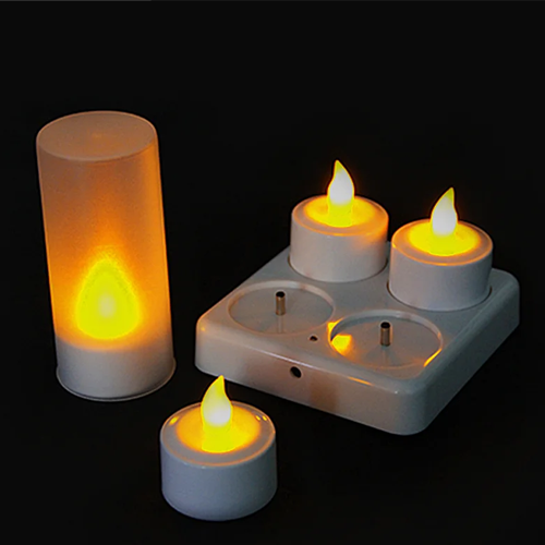 manufacturer most popular decoration house party rechargeable led candle yellow lights without remote set of 4