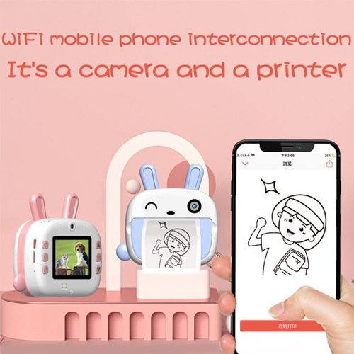 kids newst cartoon rabbit camera toys thermal printing camera Print camera with APP-WIFI to kids best gift hot sale